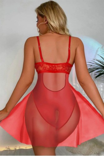 Kırmızı Özel Bölgesi Açık Babydoll Gecelik 15034